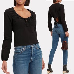Intermix Lace Up Top in Black -Size 4